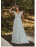 Cap Sleeves Ivory Lace V Back Graceful Wedding Dress